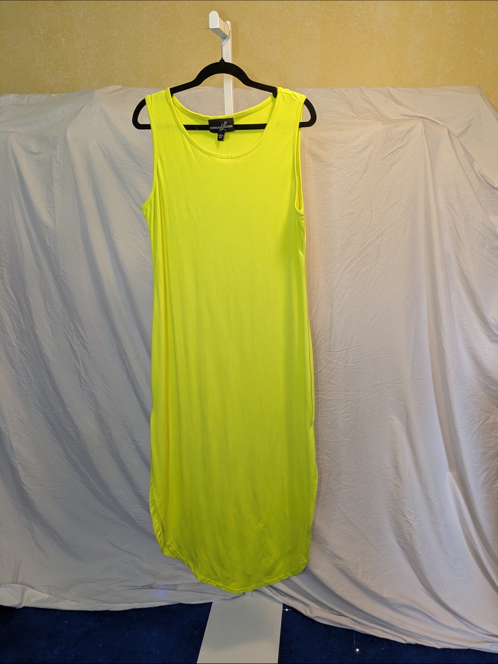 Lexington Avenue Neon Yellow Sleeveless Midi Dress - Large - High-Low-Hem